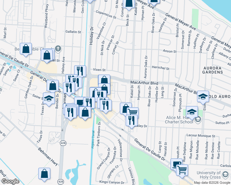 map of restaurants, bars, coffee shops, grocery stores, and more near 3101 Rue Parc Fontaine in New Orleans