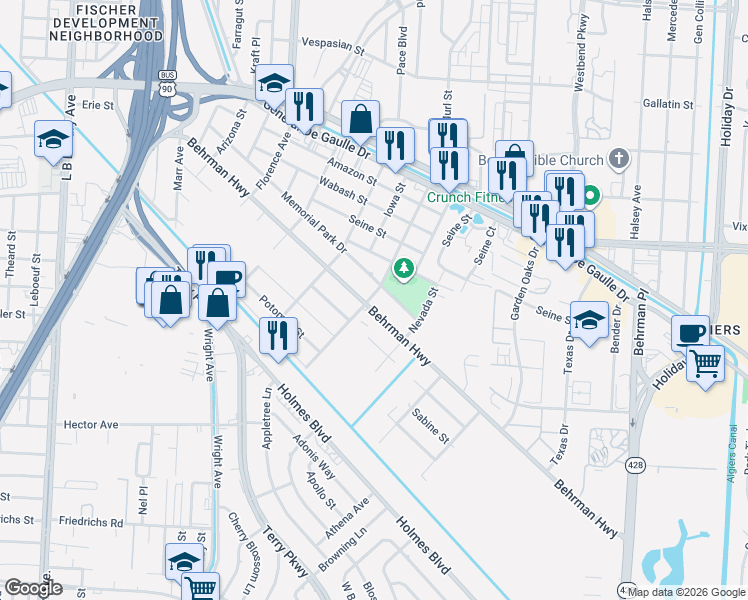 map of restaurants, bars, coffee shops, grocery stores, and more near 3003 Behrman Highway in New Orleans