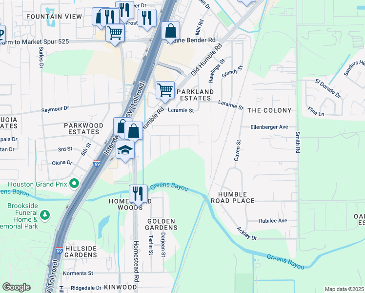 map of restaurants, bars, coffee shops, grocery stores, and more near 14003 Nueces Glen Drive in Humble