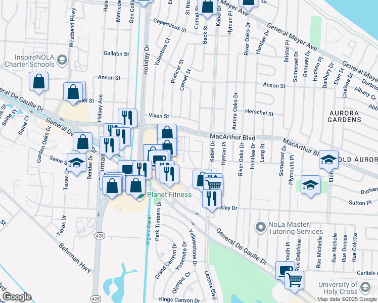 map of restaurants, bars, coffee shops, grocery stores, and more near 3100 Rue Parc Fontaine in New Orleans
