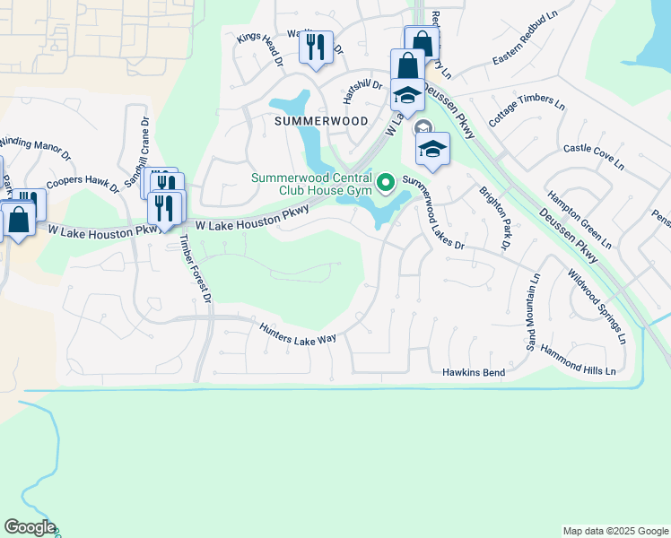 map of restaurants, bars, coffee shops, grocery stores, and more near 13703 Greenwood Lane South in Houston