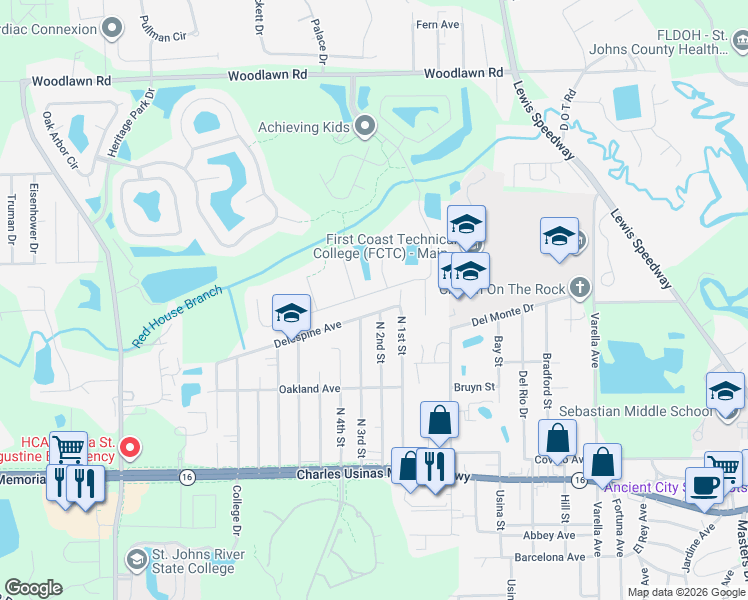 map of restaurants, bars, coffee shops, grocery stores, and more near 383 Hefferon Drive in St. Augustine