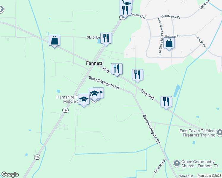 map of restaurants, bars, coffee shops, grocery stores, and more near 23260 Burrell-Wingate Rd in Beaumont