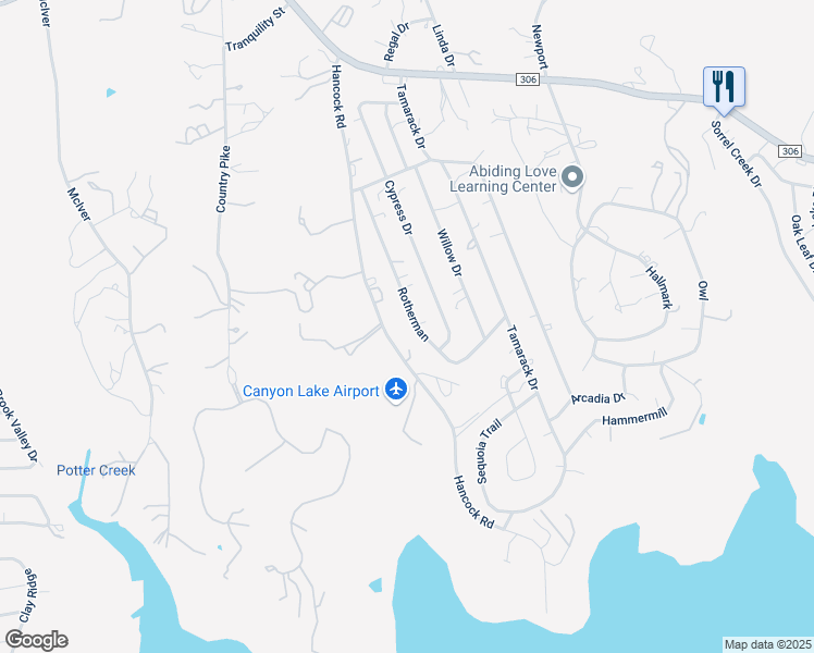 map of restaurants, bars, coffee shops, grocery stores, and more near 1315 Rotherman in Canyon Lake