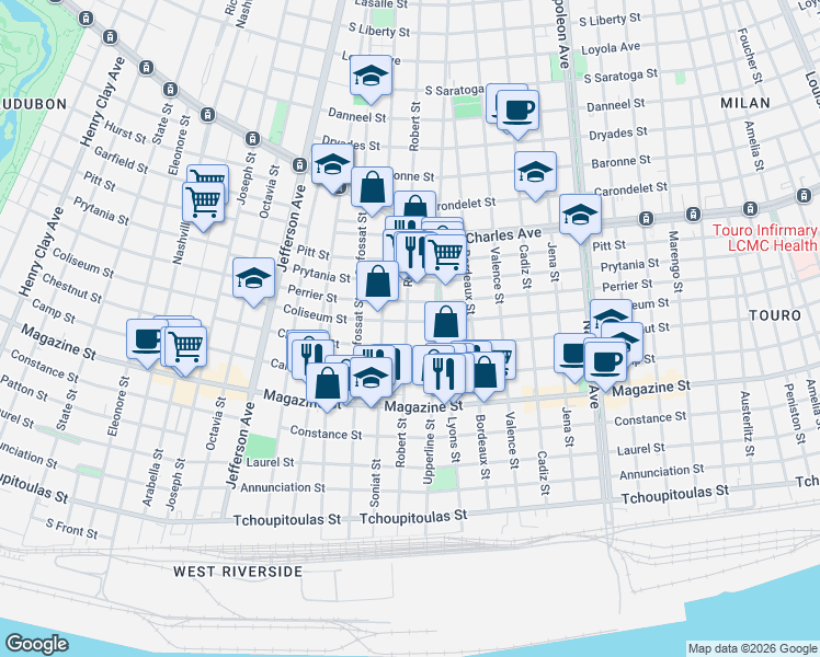 map of restaurants, bars, coffee shops, grocery stores, and more near 1217 Soniat Street in New Orleans