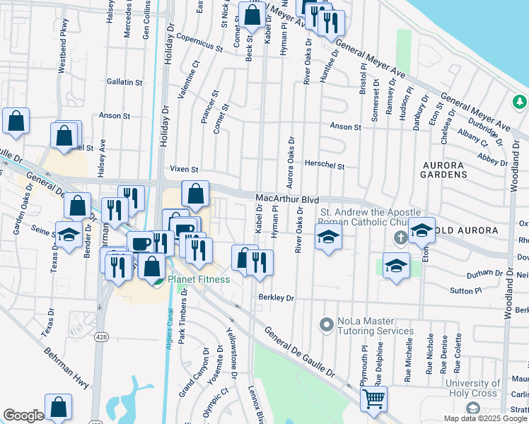 map of restaurants, bars, coffee shops, grocery stores, and more near 3001 Hyman Place in New Orleans