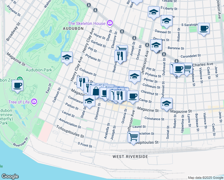 map of restaurants, bars, coffee shops, grocery stores, and more near 1010 Nashville Avenue in New Orleans