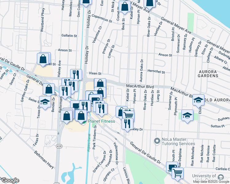 map of restaurants, bars, coffee shops, grocery stores, and more near 3100 Rue Parc Fontaine in New Orleans