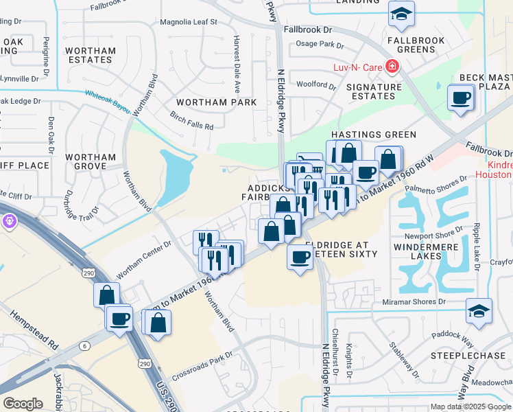 map of restaurants, bars, coffee shops, grocery stores, and more near 12700 Farm to Market 1960 Road West in Houston