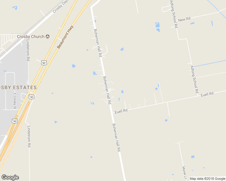 map of restaurants, bars, coffee shops, grocery stores, and more near 16608 Bohemian Hall Road in Crosby