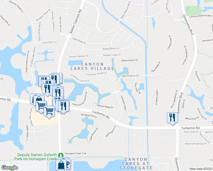 map of restaurants, bars, coffee shops, grocery stores, and more near 17246 South Summit Canyon Drive in Houston