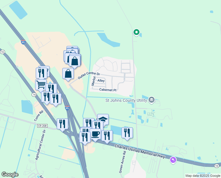 map of restaurants, bars, coffee shops, grocery stores, and more near 211 Crete Court in St. Augustine