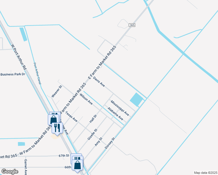 map of restaurants, bars, coffee shops, grocery stores, and more near 8512 Davis Avenue in Port Arthur