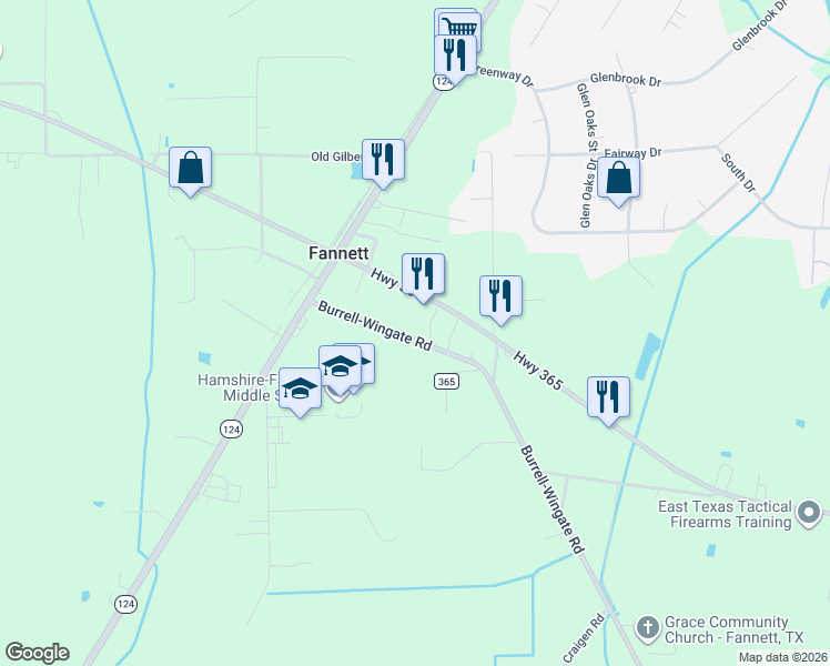 map of restaurants, bars, coffee shops, grocery stores, and more near 23260 Burrell-Wingate Rd in Beaumont