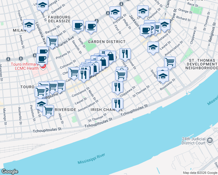 map of restaurants, bars, coffee shops, grocery stores, and more near 826 Sixth Street in Westwego