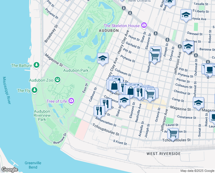 map of restaurants, bars, coffee shops, grocery stores, and more near 808 Henry Clay Avenue in New Orleans