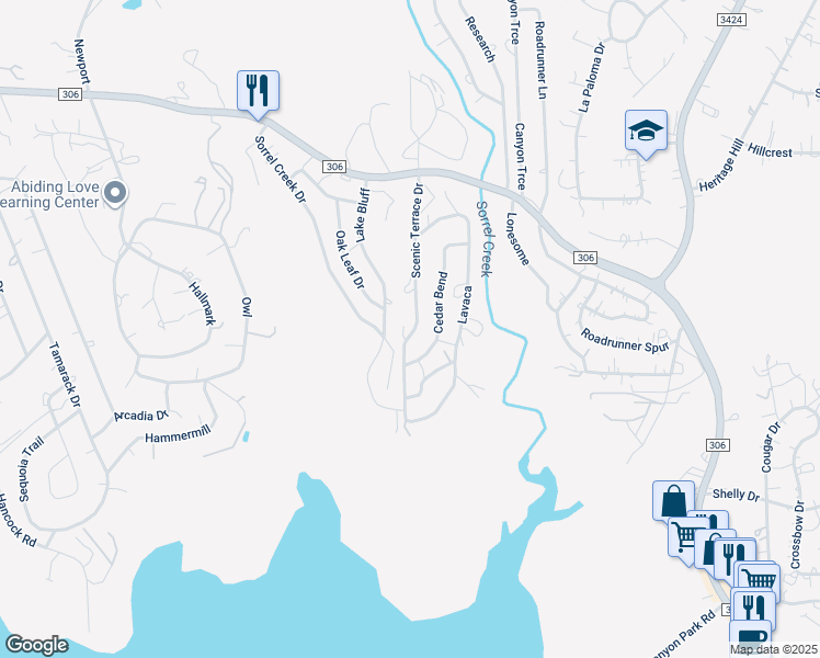 map of restaurants, bars, coffee shops, grocery stores, and more near 506 Scenic Terrace Drive in Canyon Lake