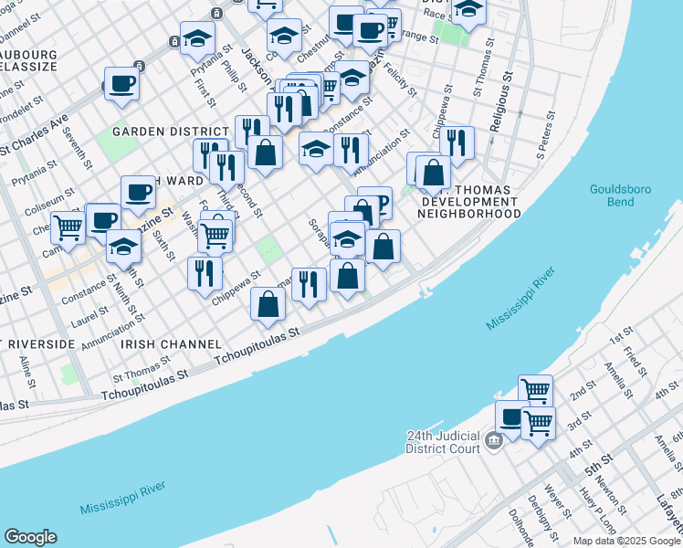 map of restaurants, bars, coffee shops, grocery stores, and more near 2357 Rousseau St in New Orleans