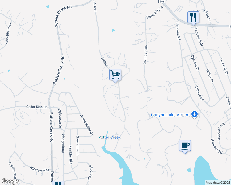 map of restaurants, bars, coffee shops, grocery stores, and more near 1838 McIver in Canyon Lake