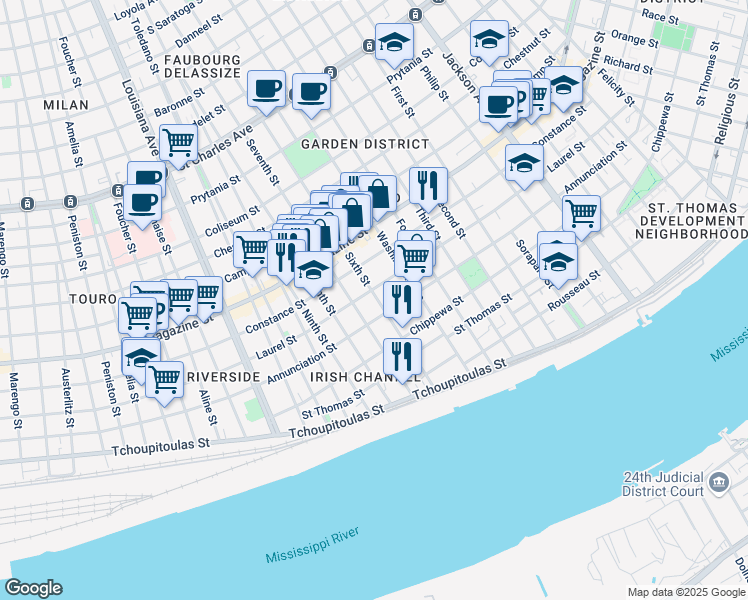 map of restaurants, bars, coffee shops, grocery stores, and more near 826 Sixth Street in Westwego