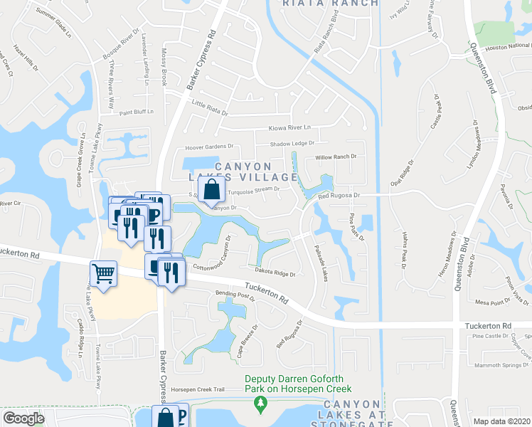 map of restaurants, bars, coffee shops, grocery stores, and more near 17314 South Summit Canyon Drive in Houston