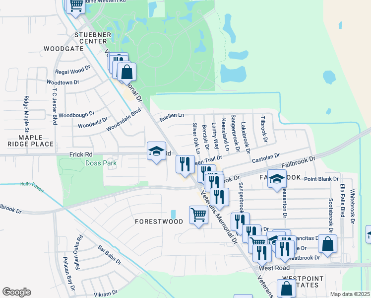 map of restaurants, bars, coffee shops, grocery stores, and more near 1703 Talbrook Dr in Houston