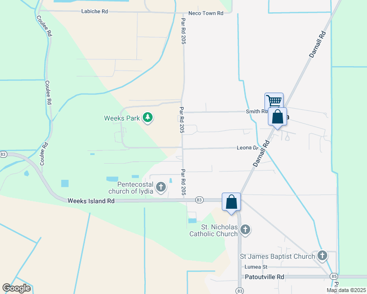 map of restaurants, bars, coffee shops, grocery stores, and more near 4829 Par Road 205 in New Iberia
