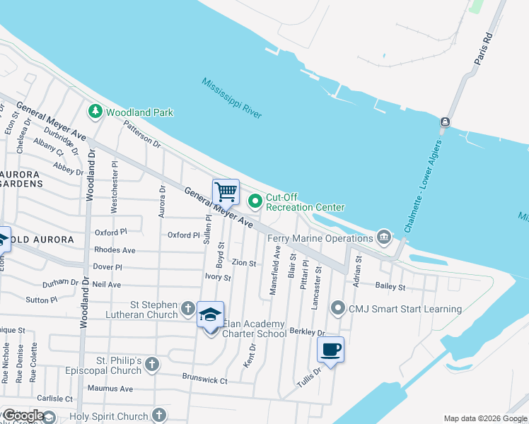 map of restaurants, bars, coffee shops, grocery stores, and more near 2640 Ernest Street in New Orleans