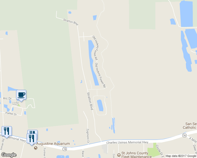 map of restaurants, bars, coffee shops, grocery stores, and more near 275 Old Hickory Forest Road in Saint Augustine