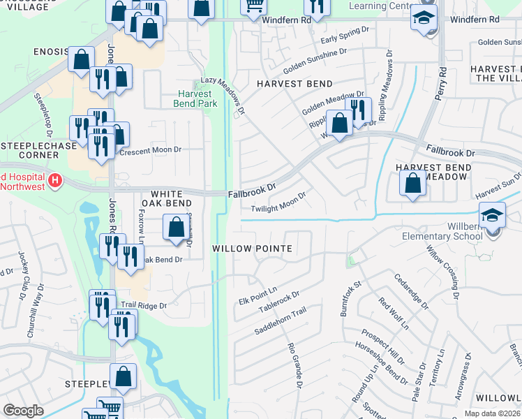 map of restaurants, bars, coffee shops, grocery stores, and more near 10503 Stormy Sky Drive in Houston