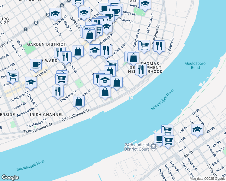map of restaurants, bars, coffee shops, grocery stores, and more near 442 Philip St in New Orleans