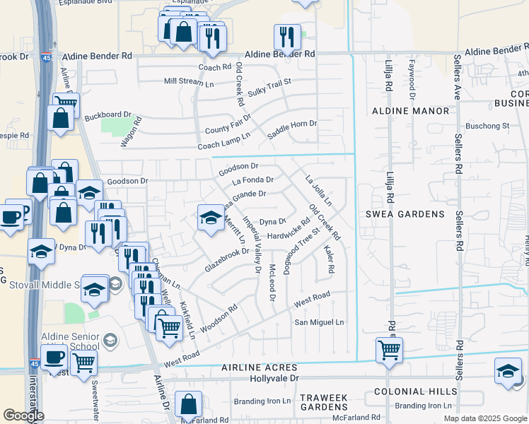 map of restaurants, bars, coffee shops, grocery stores, and more near 286 Eldon Street in Houston