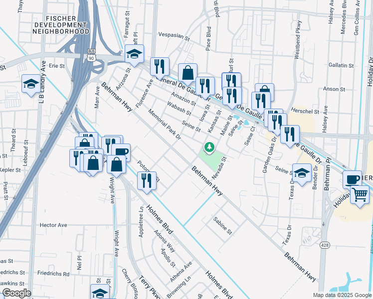 map of restaurants, bars, coffee shops, grocery stores, and more near 2918 Behrman Highway in New Orleans