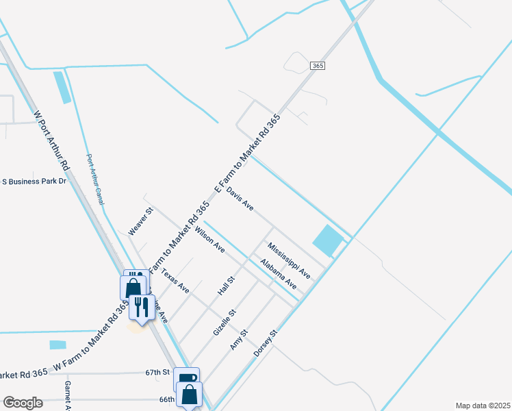 map of restaurants, bars, coffee shops, grocery stores, and more near 8512 Davis Ave in Port Arthur