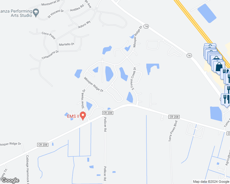 map of restaurants, bars, coffee shops, grocery stores, and more near 1517 Timber Trace Drive in St. Augustine