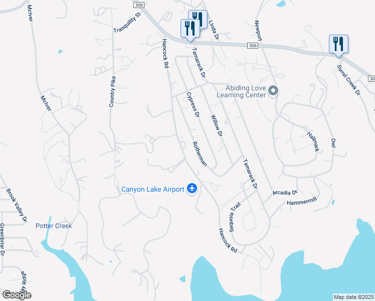 map of restaurants, bars, coffee shops, grocery stores, and more near 705 Hancock Road in Canyon Lake