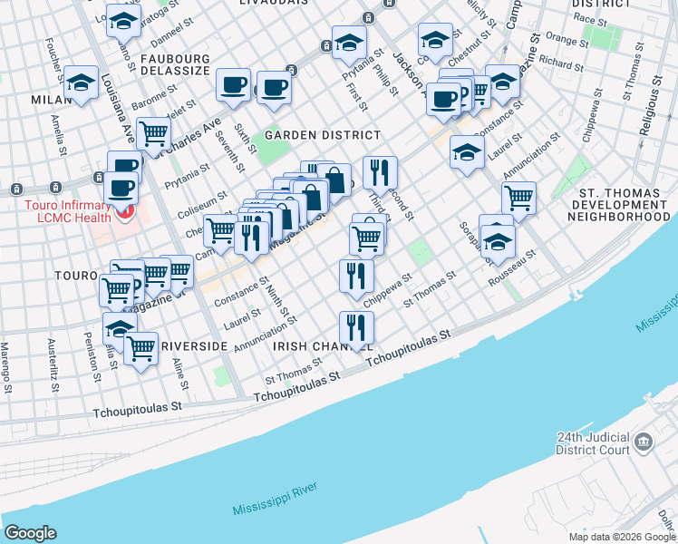 map of restaurants, bars, coffee shops, grocery stores, and more near 826 Sixth Street in Westwego