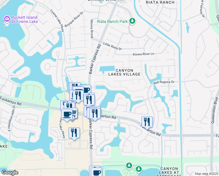 map of restaurants, bars, coffee shops, grocery stores, and more near 17515 South Summit Canyon Drive in Houston