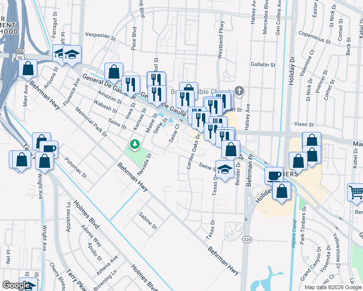 map of restaurants, bars, coffee shops, grocery stores, and more near 23 Carriage Lane in New Orleans