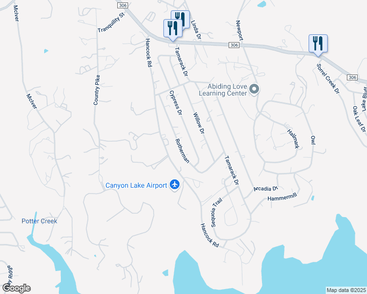 map of restaurants, bars, coffee shops, grocery stores, and more near 1315 Rotherman in Canyon Lake