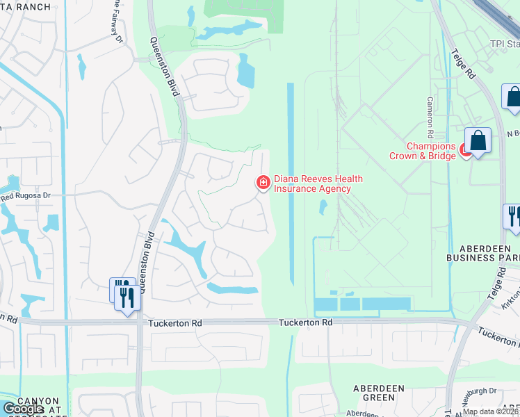 map of restaurants, bars, coffee shops, grocery stores, and more near 16302 Linden Springs Ct in Houston