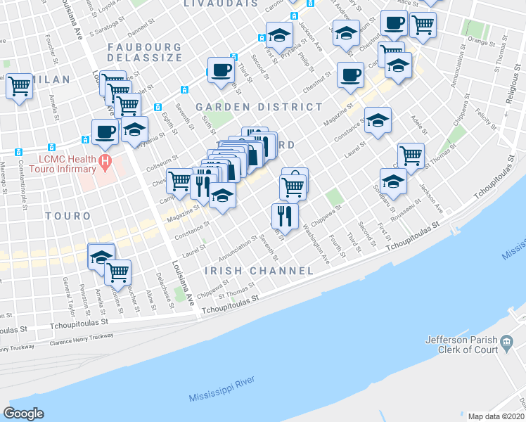 map of restaurants, bars, coffee shops, grocery stores, and more near 826 Sixth Street in Westwego