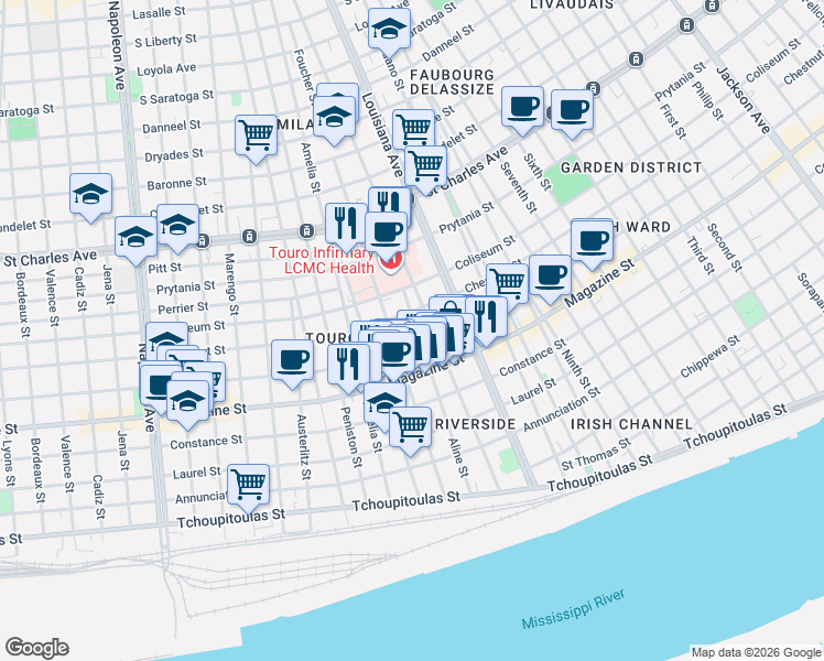 map of restaurants, bars, coffee shops, grocery stores, and more near 1206 Aline Street in New Orleans