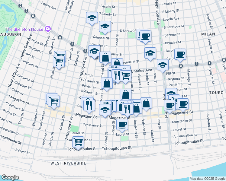 map of restaurants, bars, coffee shops, grocery stores, and more near 1217 Soniat Street in New Orleans