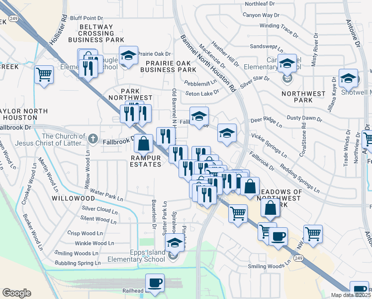 map of restaurants, bars, coffee shops, grocery stores, and more near 14150 Tomball Parkway in Houston