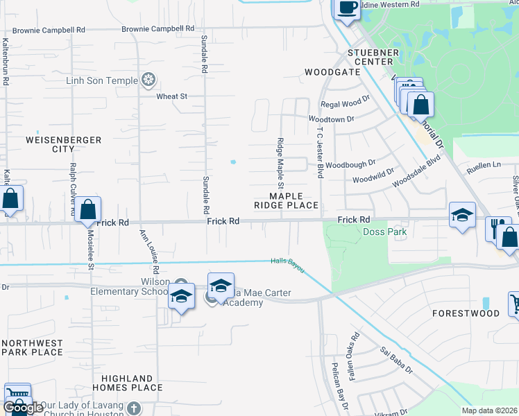 map of restaurants, bars, coffee shops, grocery stores, and more near 2839 Packard Elm Street in Houston