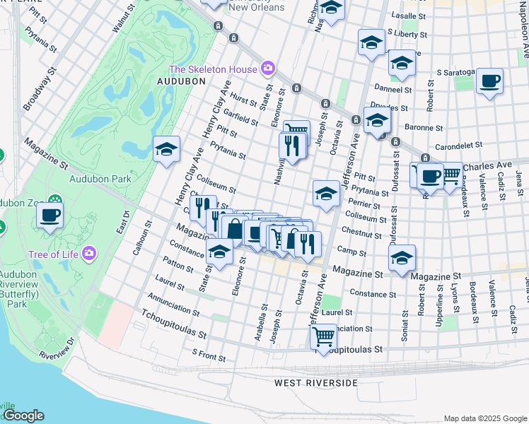 map of restaurants, bars, coffee shops, grocery stores, and more near 1010 Nashville Avenue in New Orleans