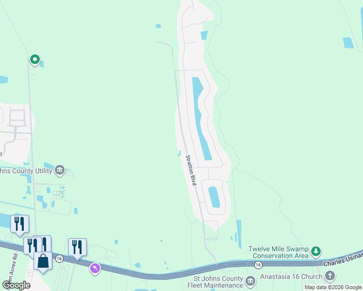 map of restaurants, bars, coffee shops, grocery stores, and more near 2951 Stratton Boulevard in St. Augustine
