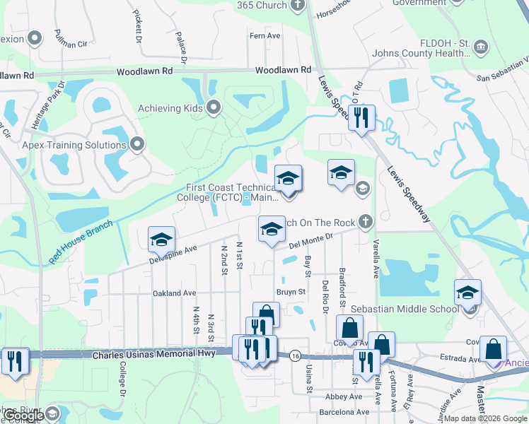 map of restaurants, bars, coffee shops, grocery stores, and more near 358 Hefferon Drive in St. Augustine