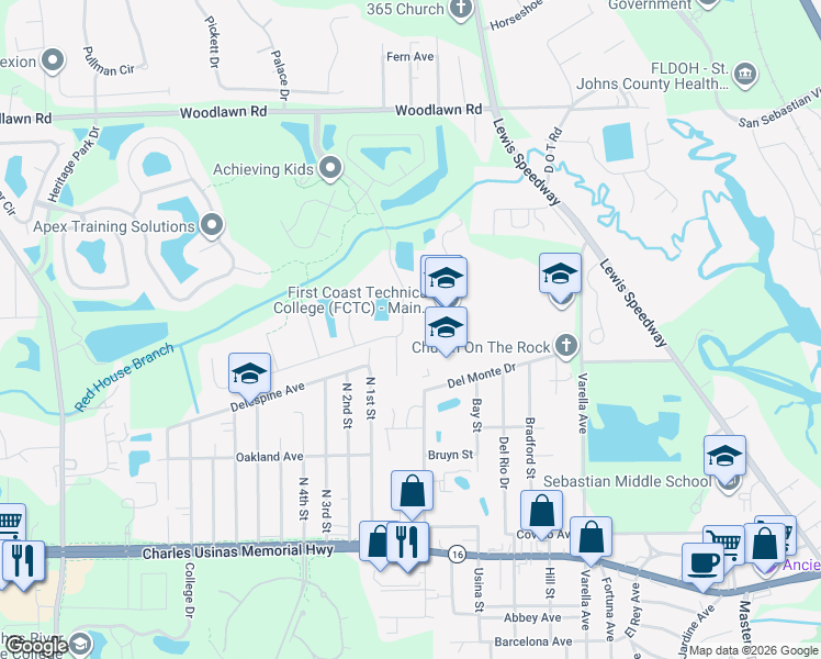 map of restaurants, bars, coffee shops, grocery stores, and more near 358 Hefferon Drive in St. Augustine